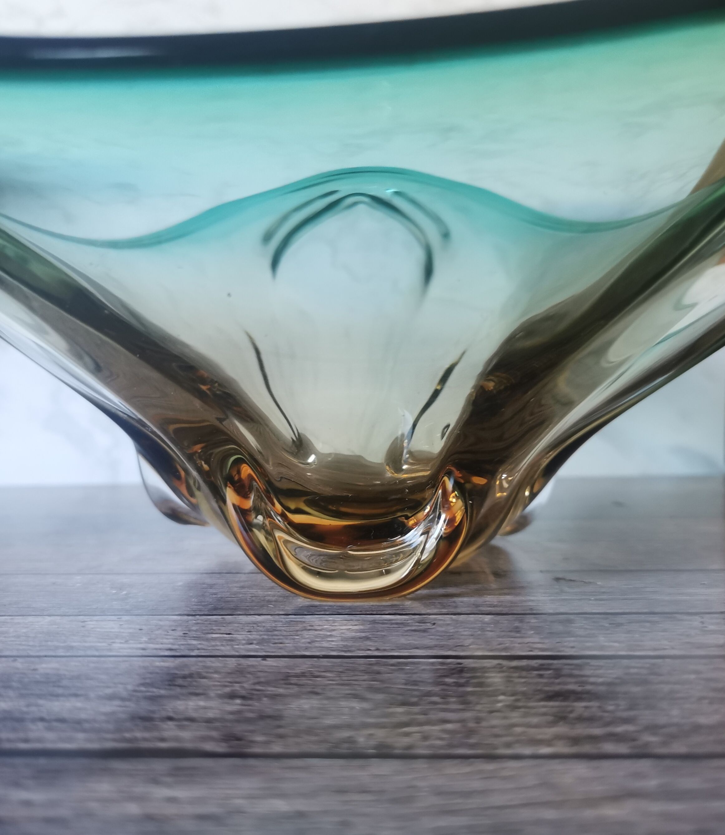 Large amber and green glass cup