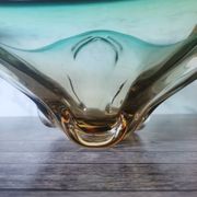 Large amber and green glass cup