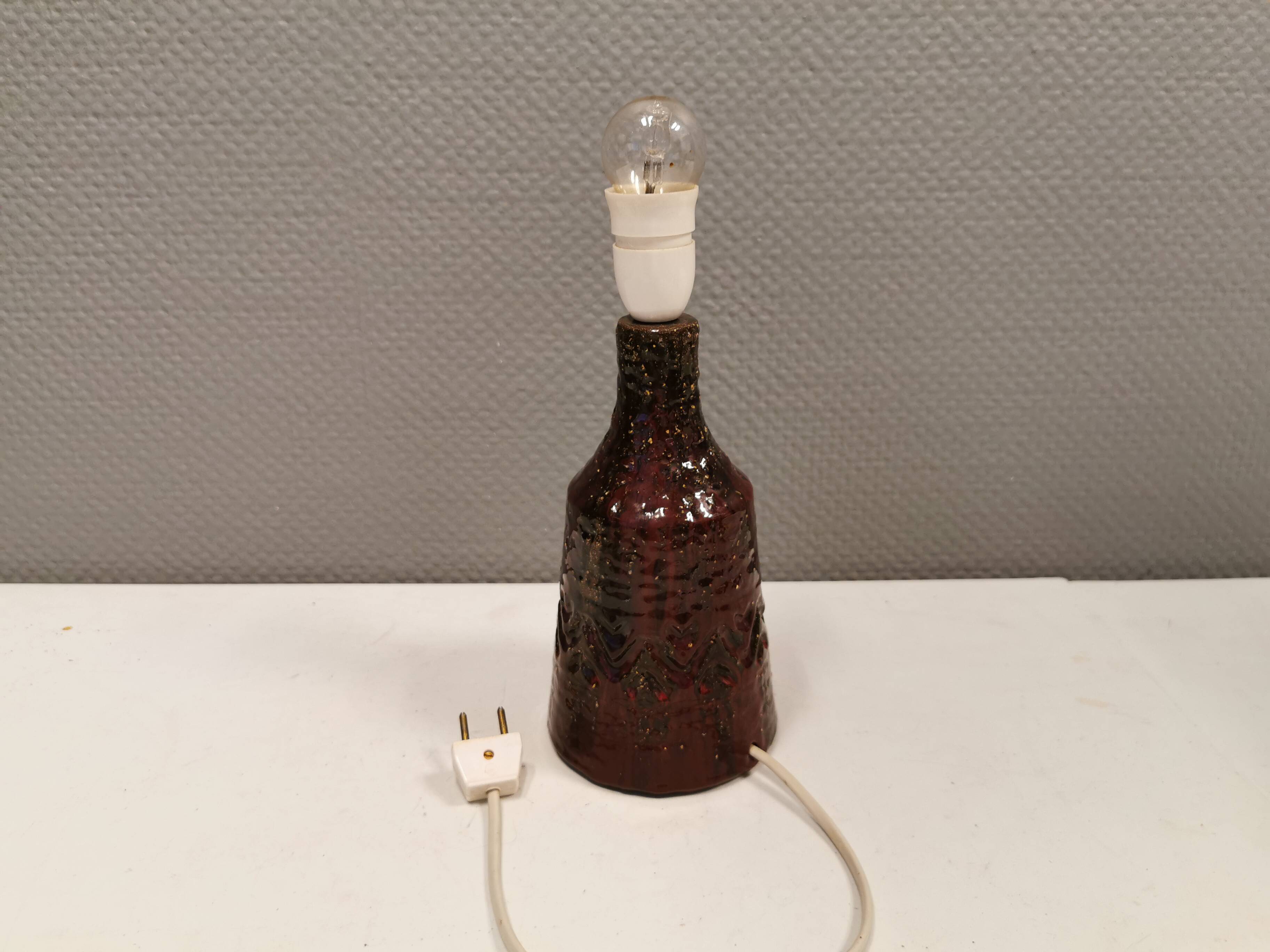 Ceramic table lamp in beautiful glaze, Danish and estimated from the 1970s.