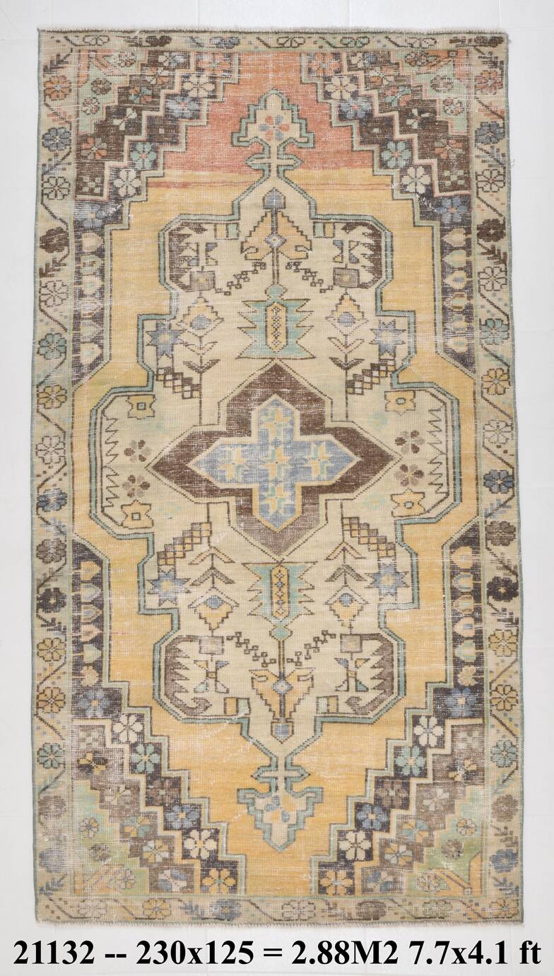 Yellow & Brown Oriental Vintage Rug, 125x230Cm