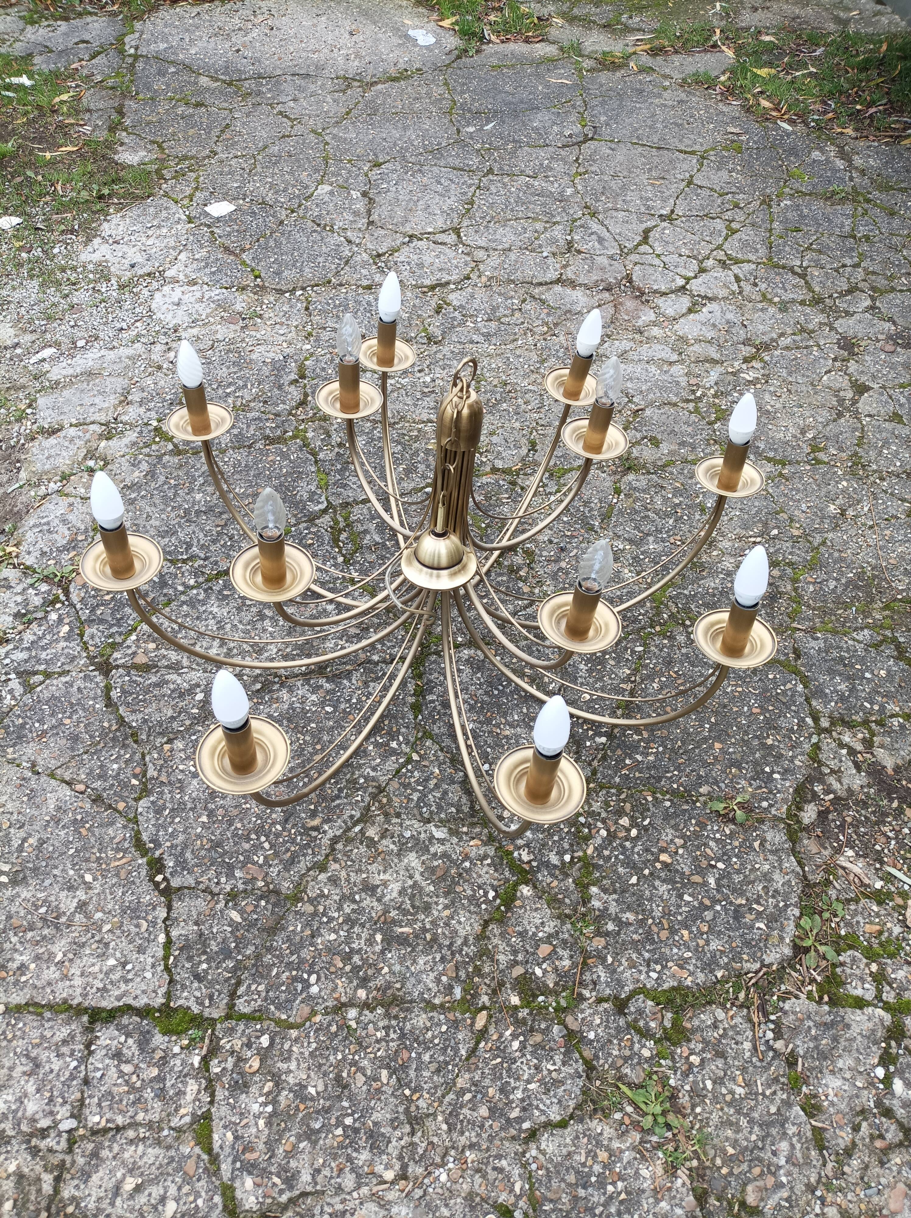 Old chandelier 12 lamps vintage brass lights