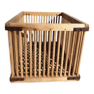 Caisse panier cage de filature XIXe à barreaux bois