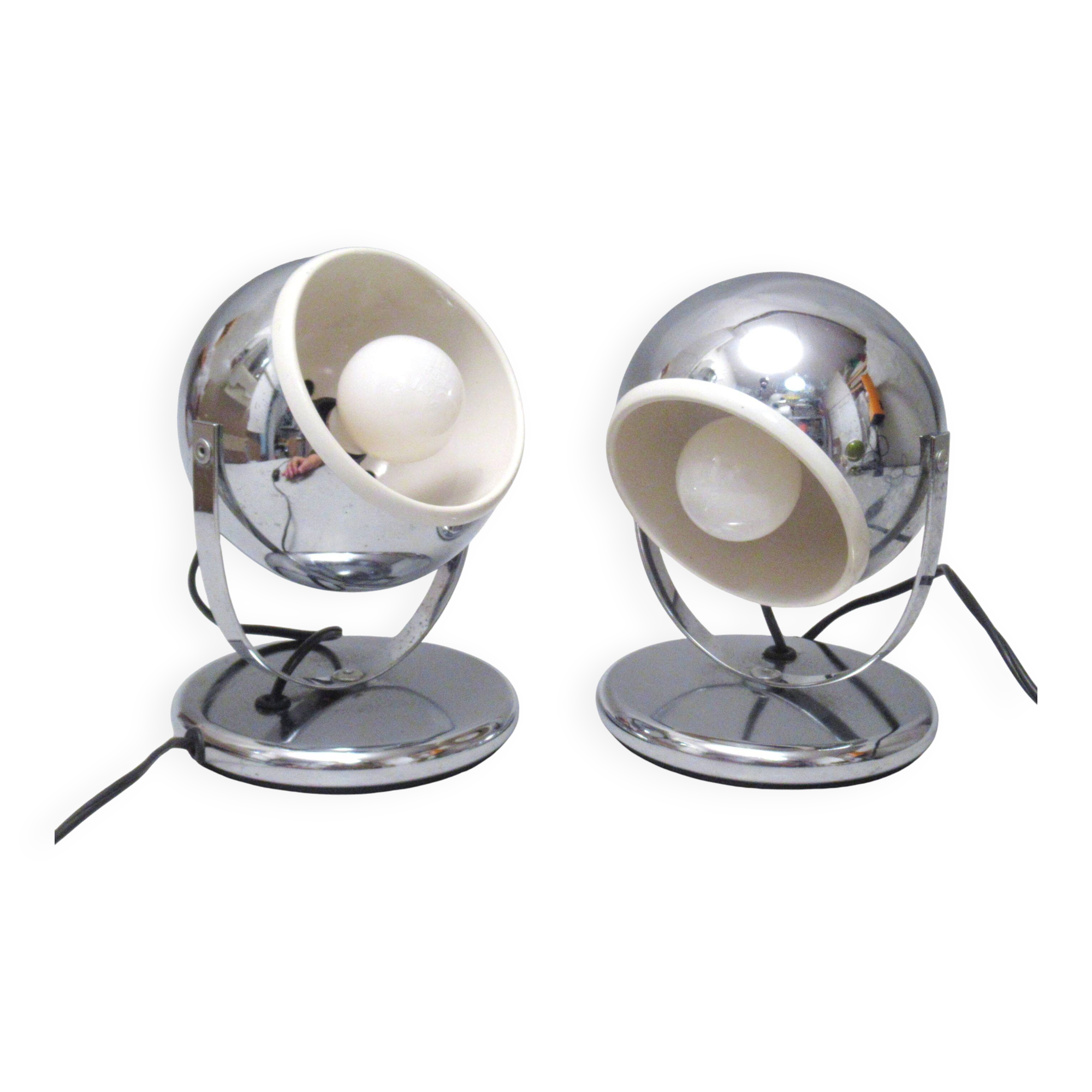 Pair of chrome ball lamps from the 1960s.
