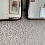 Vintage 1930s barber's triptych mirror, crystal, faux leather, gold - 25 x 59 cm