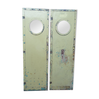 Old boat cabin doors with steel and wood portholes 1950s/1960s