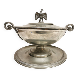 Pewter covered cup dish decorated with an imperial eagle empire napoleon