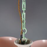 Scarce British Art Deco Pink-Green Aluminium Chandelier & Pink UF Shades