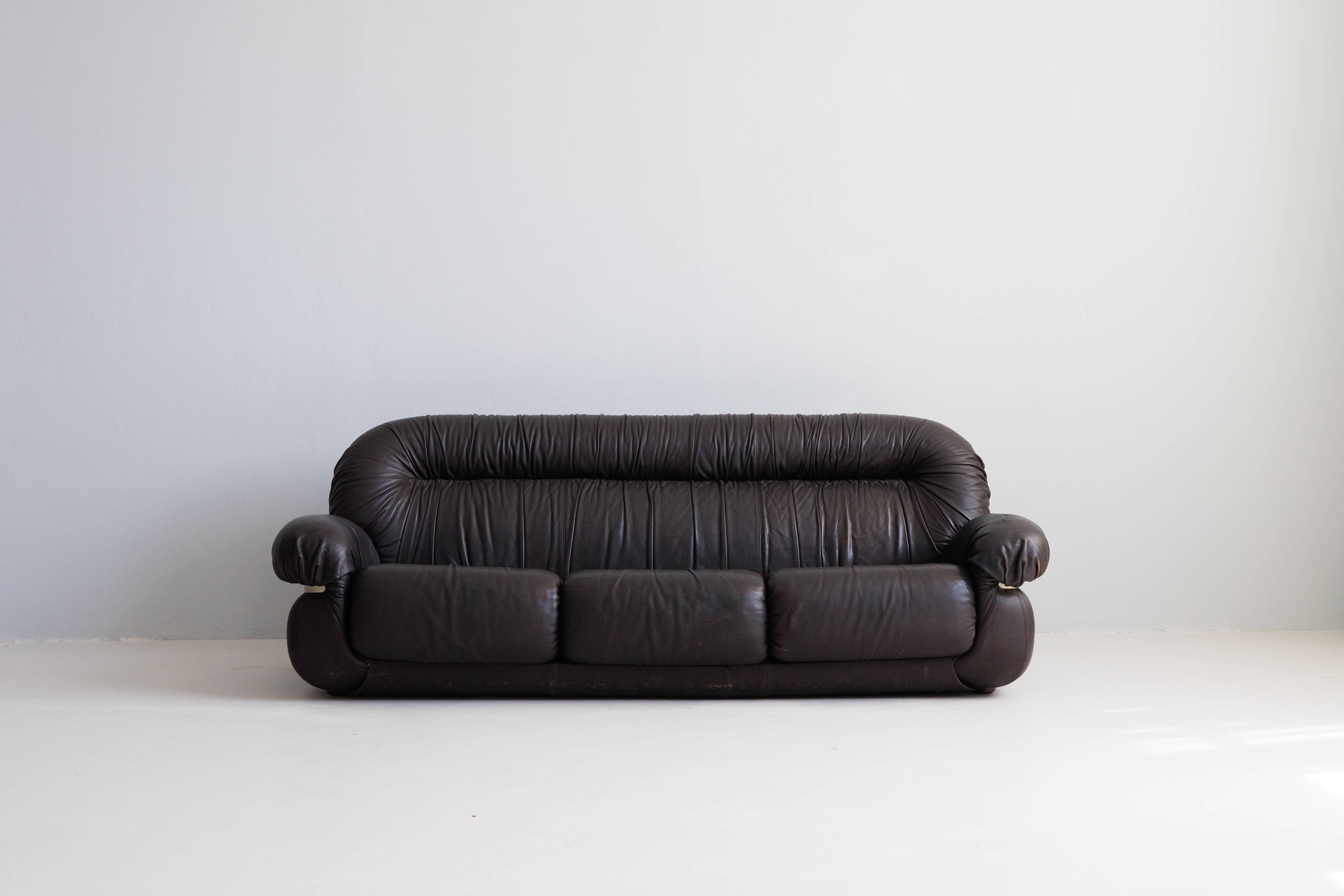 Vintage brown three seater leather sofa, 1970-1980s