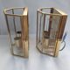 Pair of wall sconces in gold-plated brass with bevelled glass, Italian.