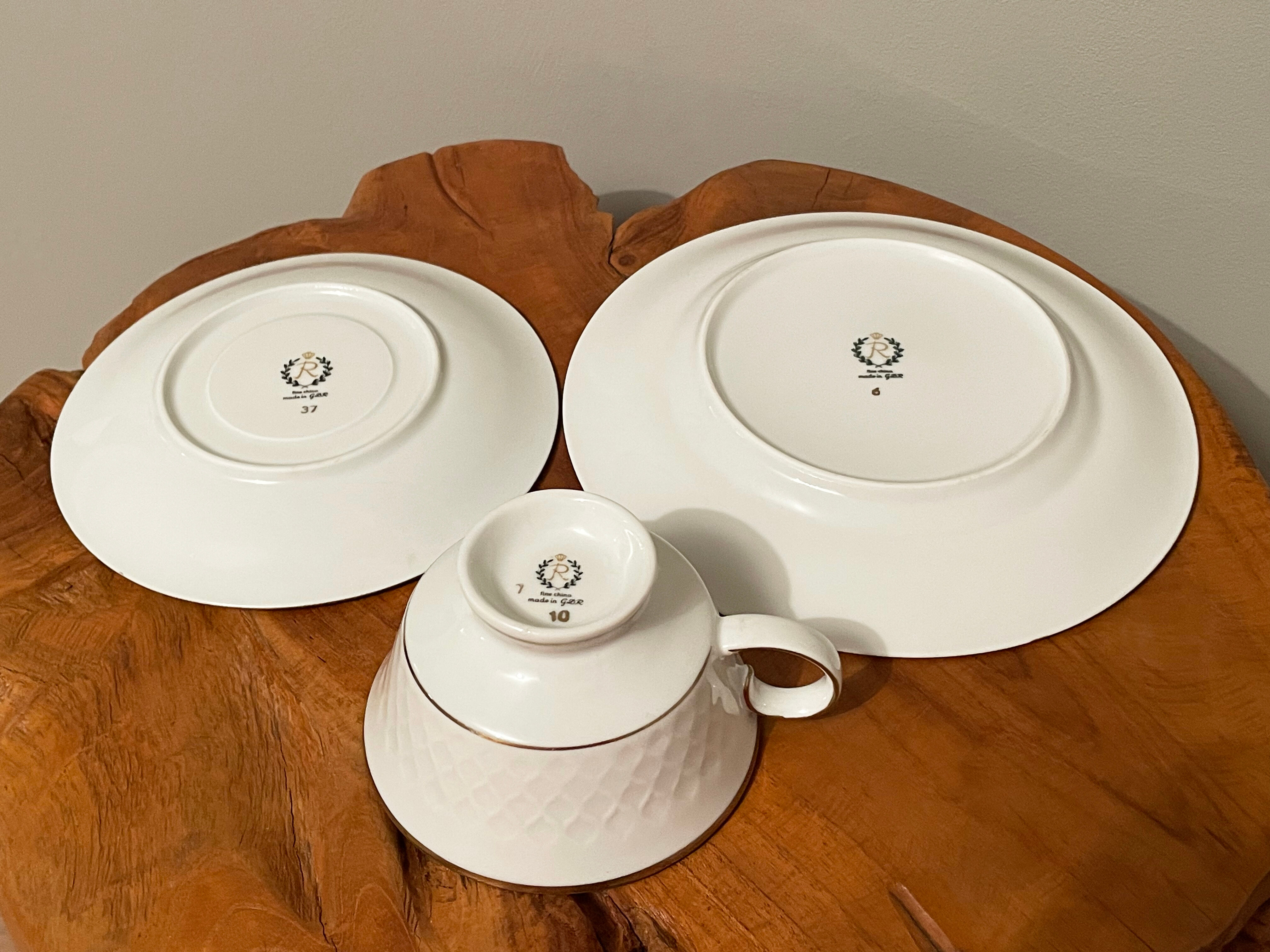 Reichenbach brown teacup trio set with saucer and plate, east-german fine china made in 1968-1990