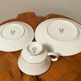 Reichenbach brown teacup trio set with saucer and plate, east-german fine china made in 1968-1990
