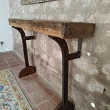 Oak and cast iron console, unique piece.