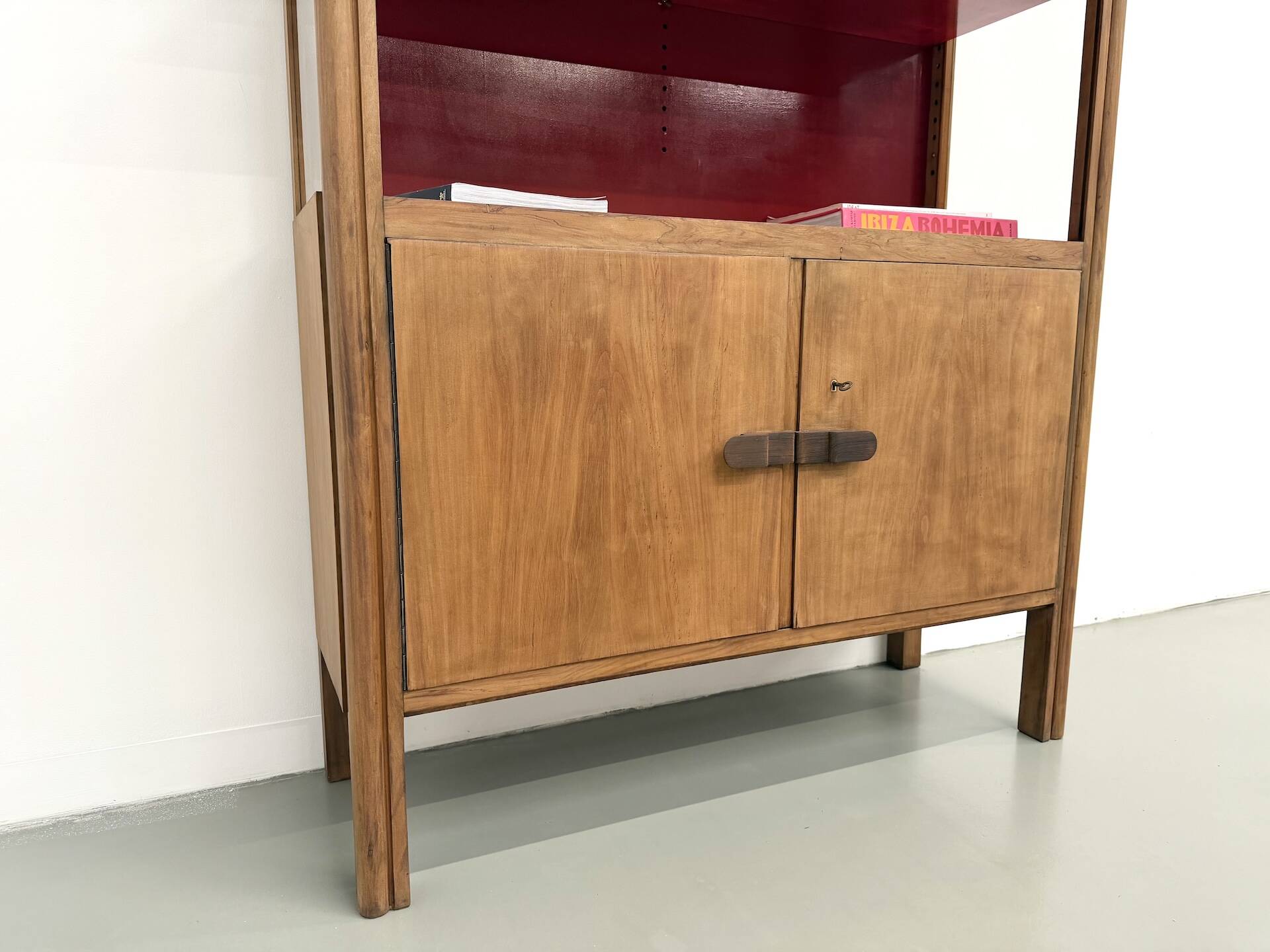 1950s Brazilian modernist library in exotic wood and lacquer.