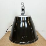 Industrial black enamel factory pendant lamp, 1960s