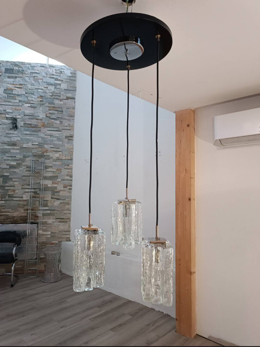 Granada ice glass waterfall pendant light by JT Kalmar 1970