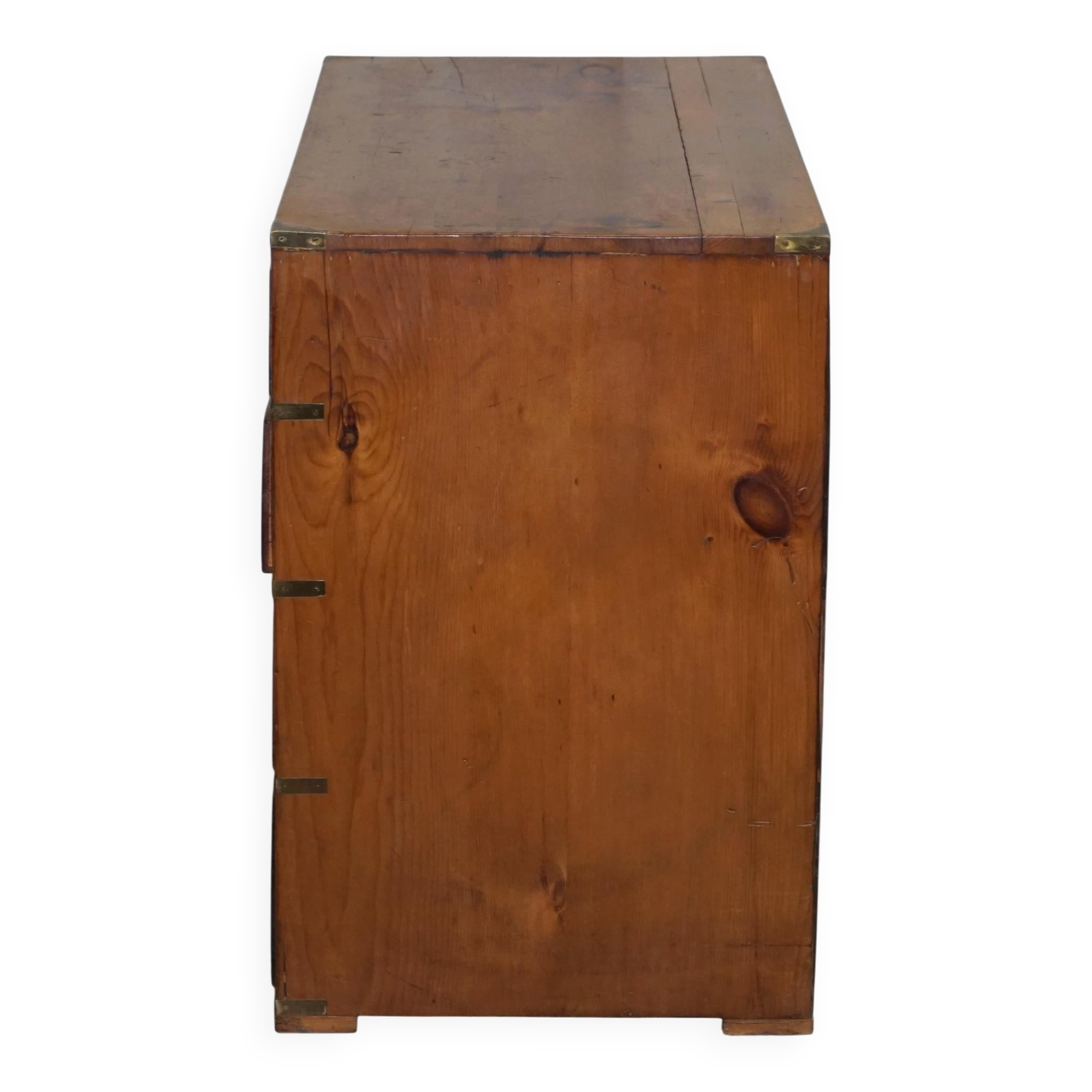 Victorian military pine commode with brass fittings.
