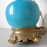 Turquoise ceramic lamp bronze frame by Gagneau