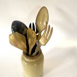 Stoneware grease pot, wooden cap