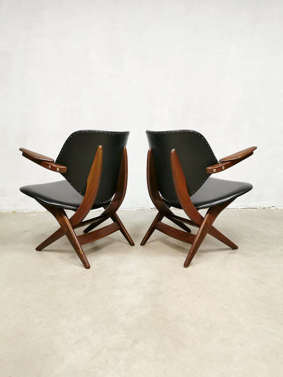 Set of 2 vintage Webe scissor Pelican armchairs by Louis van Teeffelen