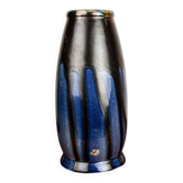 Large Art Deco vase, blue glazed ceramic, Léon Pointu, Puisaye stoneware