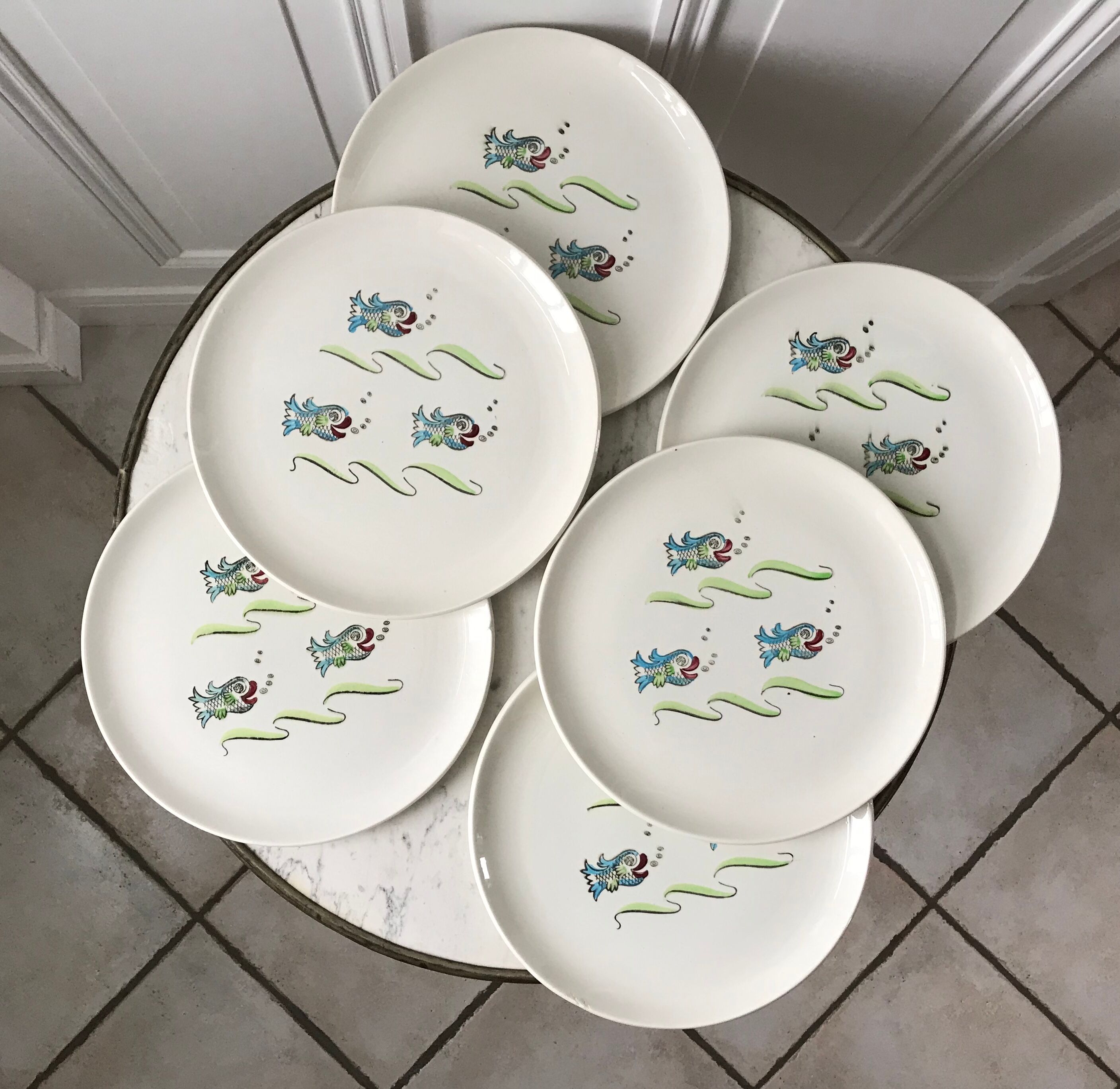 Set of 6 flat plates model Poisson Saint-Amand 50s