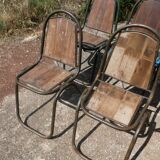Set of 6 indu chairs in metal and exotic wood.