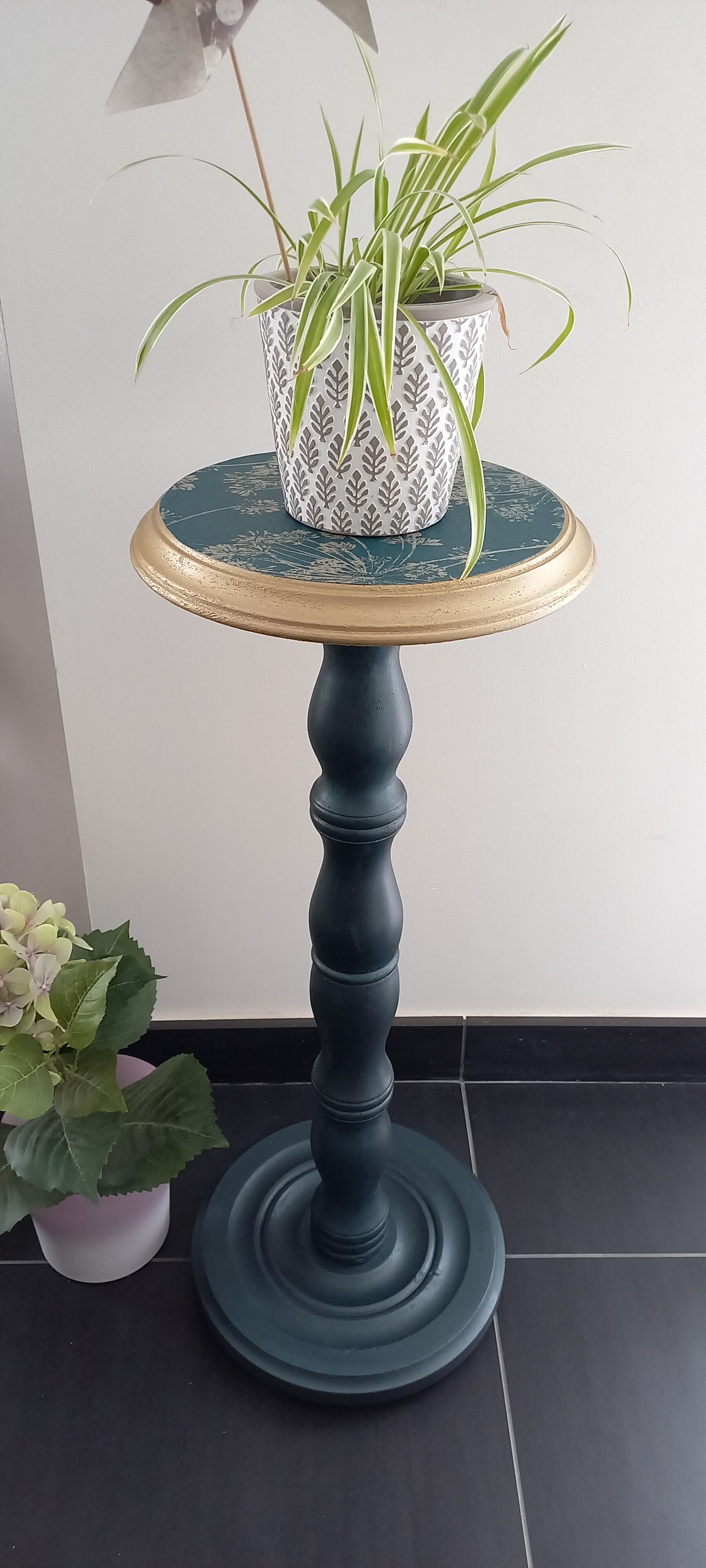 Vintage blue and gold pedestal table