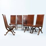 Pierre Lottier brown Spanish leather Slipper chairs by Almazan, 1950s