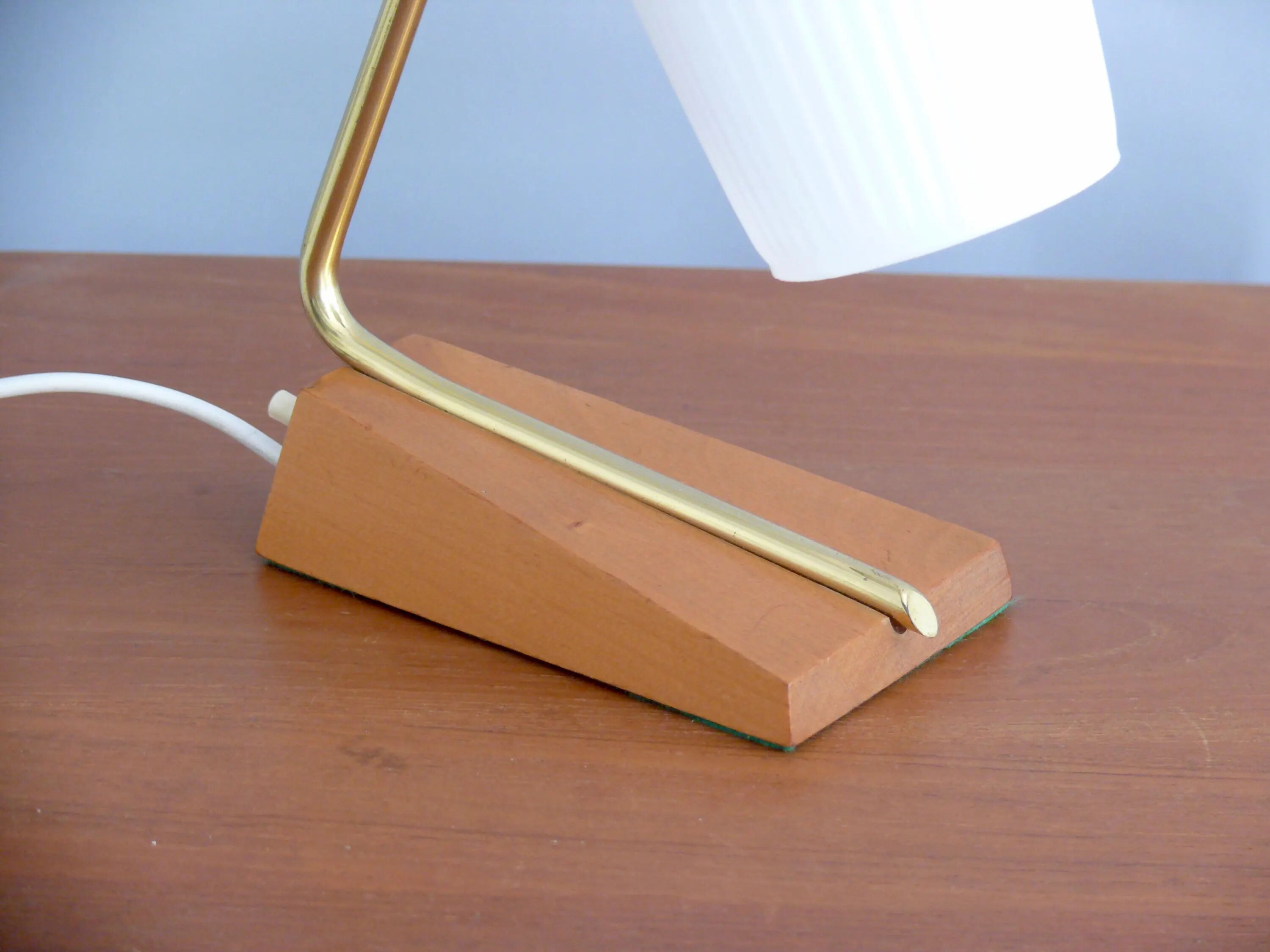 Temde bedside lamp - brass, wood - table lamp with opal glass shade - 1960s, vintage style