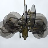 Postmodern brass and thick glass chandelier by Gino Paroldo. Italy 1970s