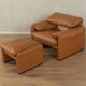 675 Maralunga armchair with ottoman by Vico Magistretti for Cassina, 1970s, original cognac brown leather