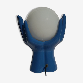 Lamp hands holding globe in opaline