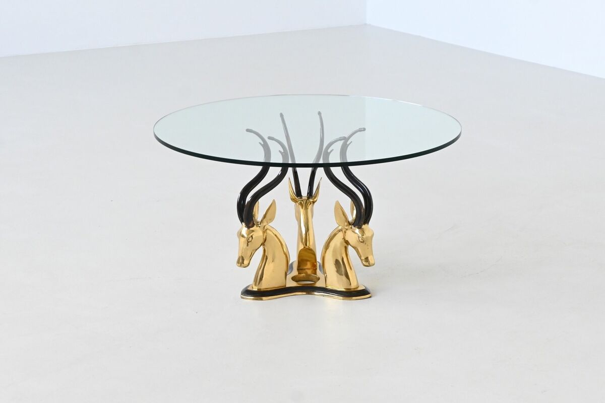 Hollywood Regency style coffee table brass antelope France 1970