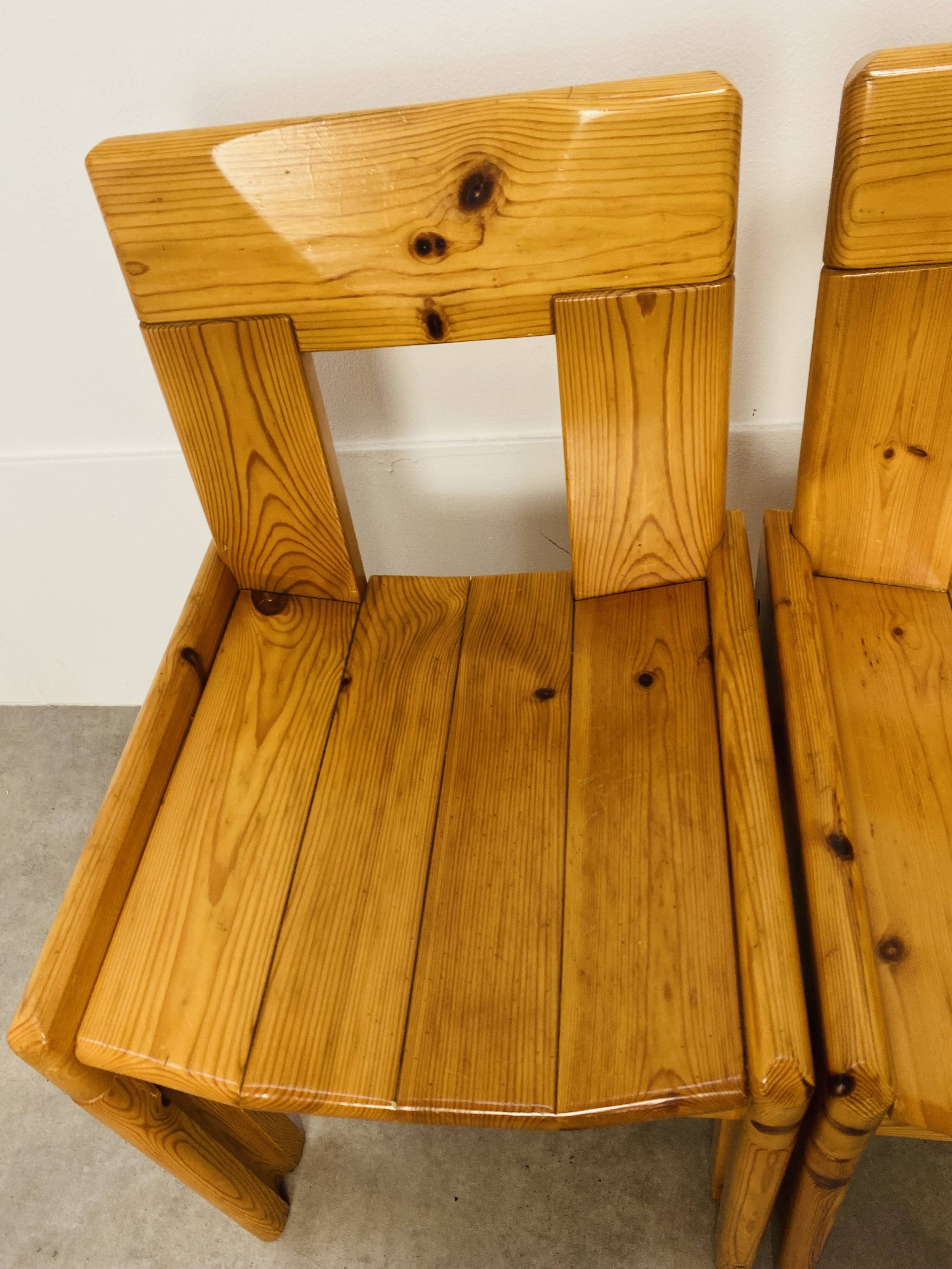 4 brutalist chairs by Silvio Coppola for Roche Bobois, solid pine