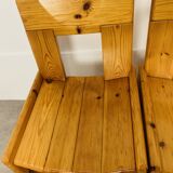 4 brutalist chairs by Silvio Coppola for Roche Bobois, solid pine