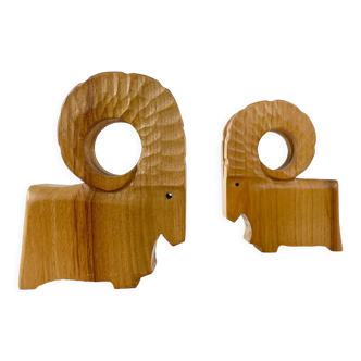 Wooden bookends in the shape of a ram, east germany, circa 1970