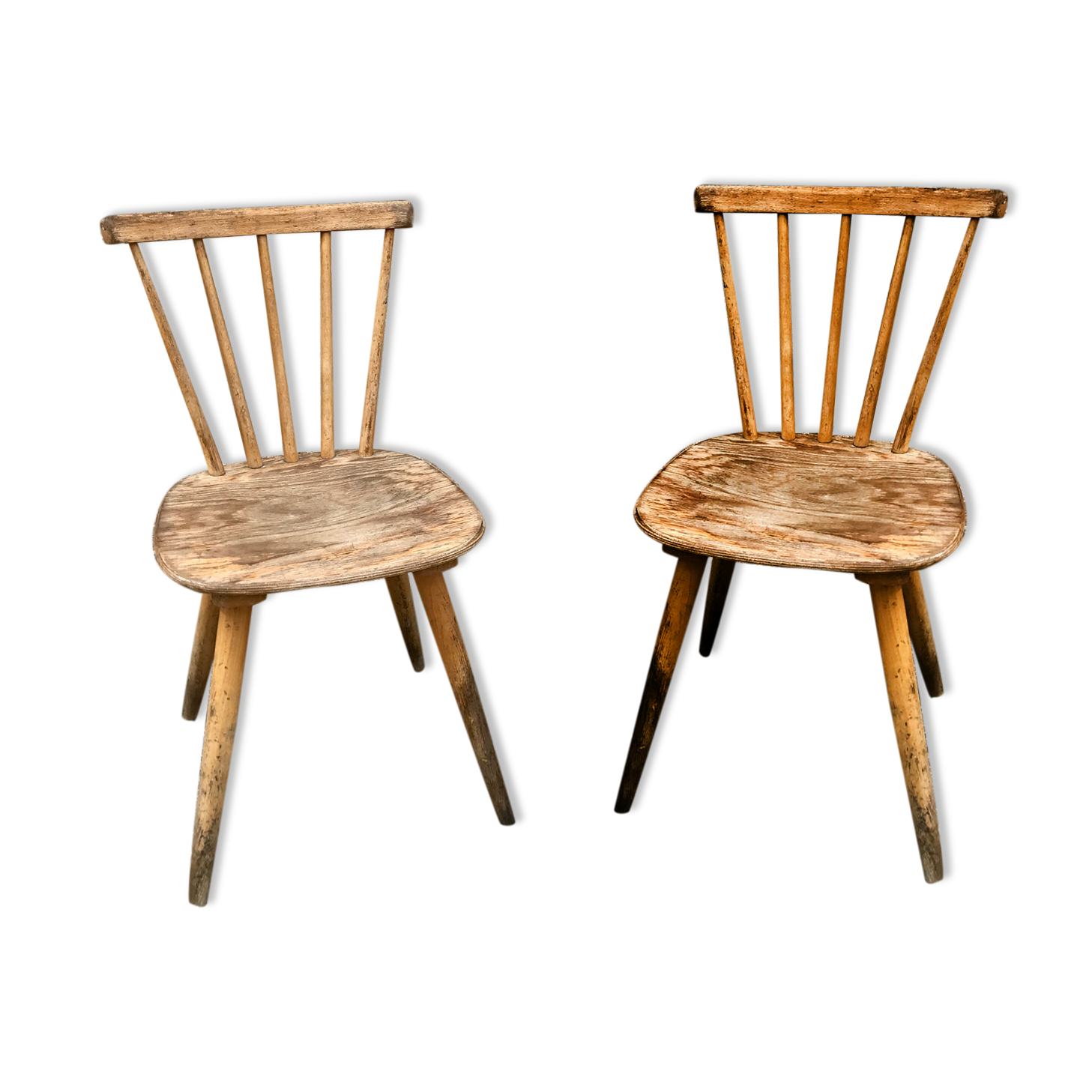 Pair of bistro chairs/Scandinavian beech bohemian - compass feet - vintage 1950 bentwood