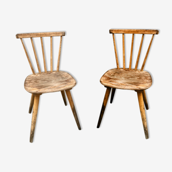 Pair of bistro chairs/Scandinavian beech bohemian - compass feet - vintage 1950 bentwood