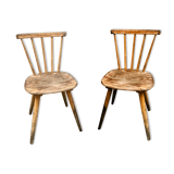 Pair of bistro chairs/Scandinavian beech bohemian - compass feet - vintage 1950 bentwood