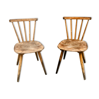 Pair of bistro chairs/Scandinavian beech bohemian - compass feet - vintage 1950 bentwood