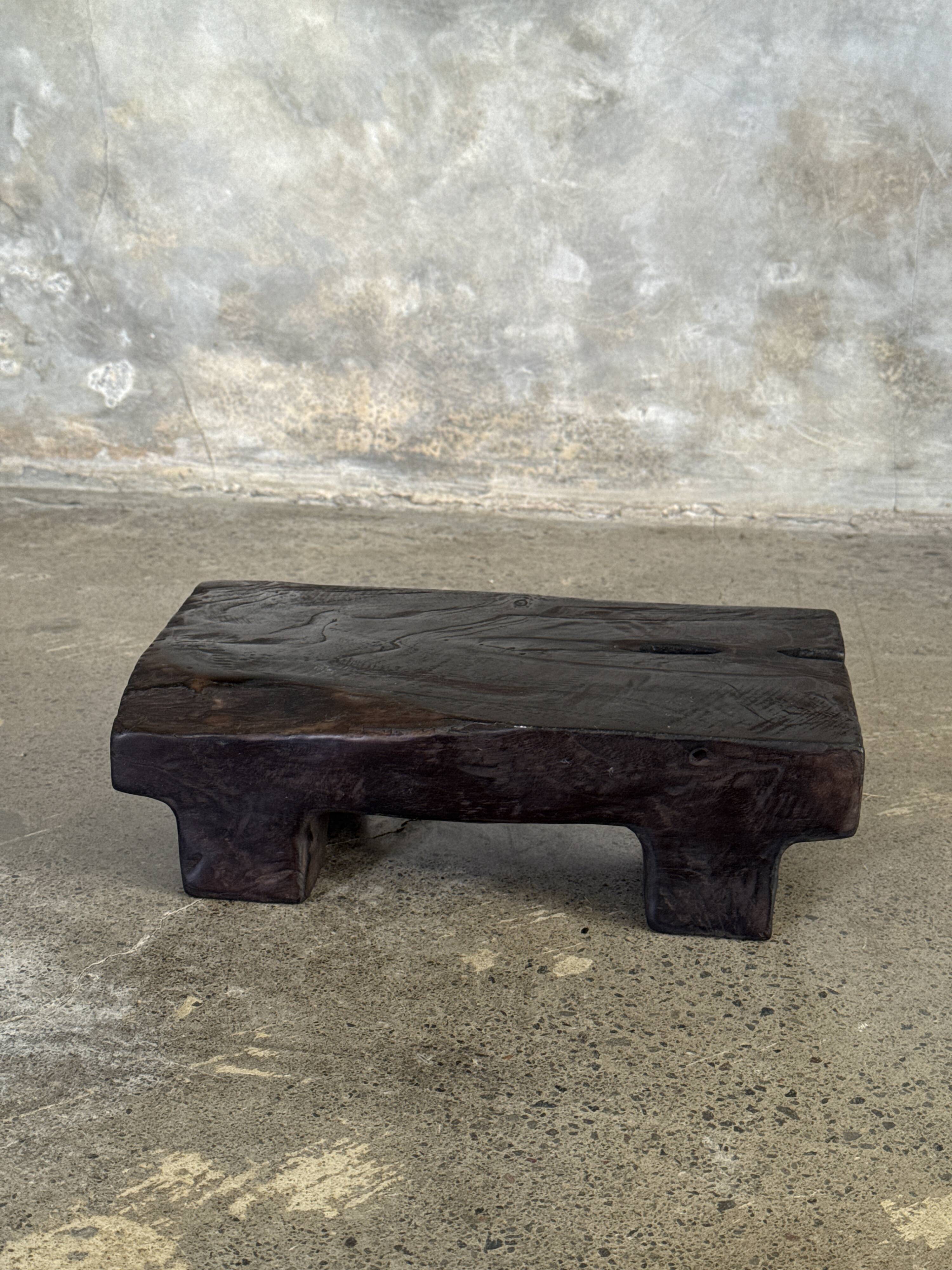 Small stool, black solid teak accent stool wabi-sabi L30 W8.5 H6.