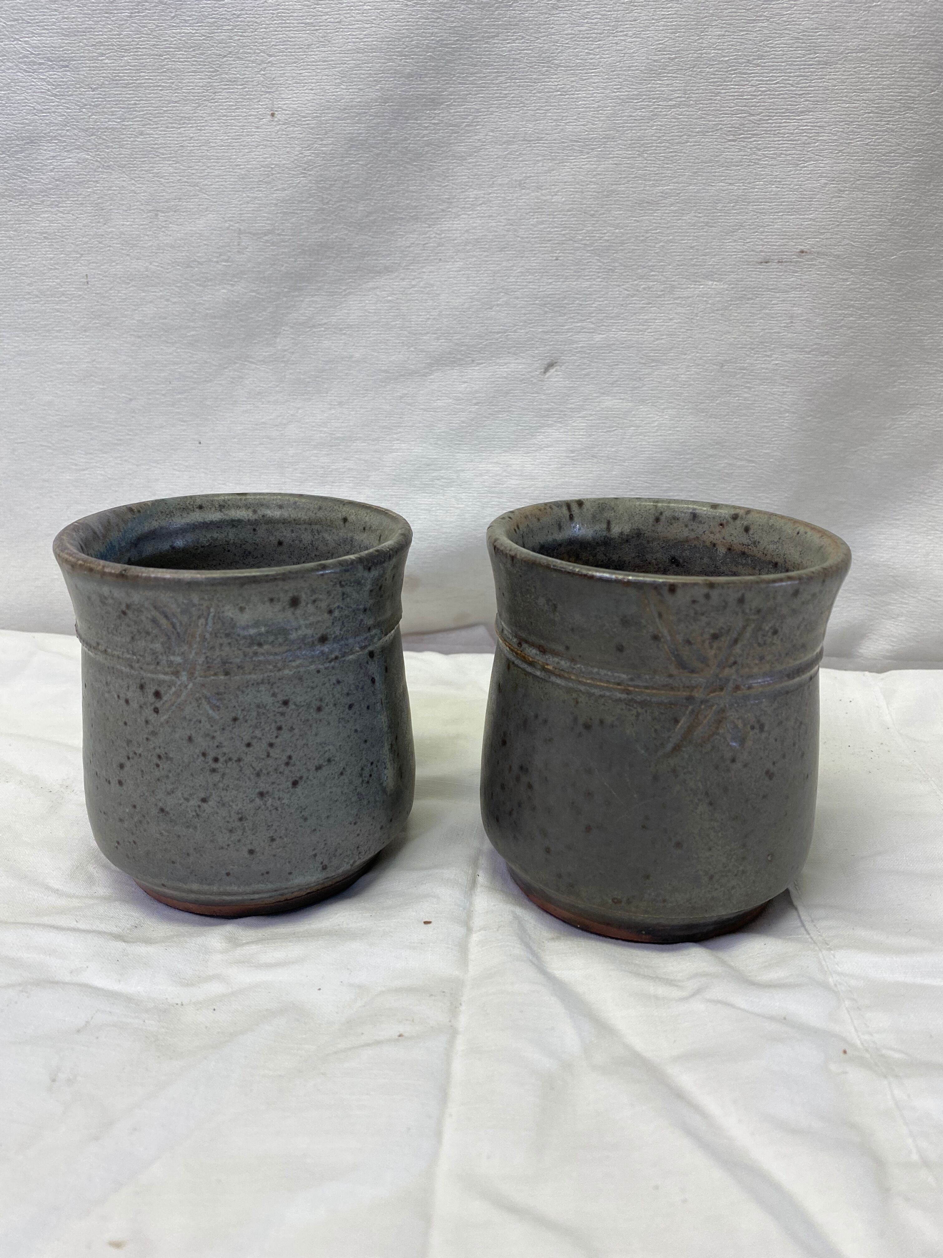 Set of 2 signed blue sandstone cups
