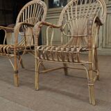 Bench rattan lounge - 2 chairs 1960