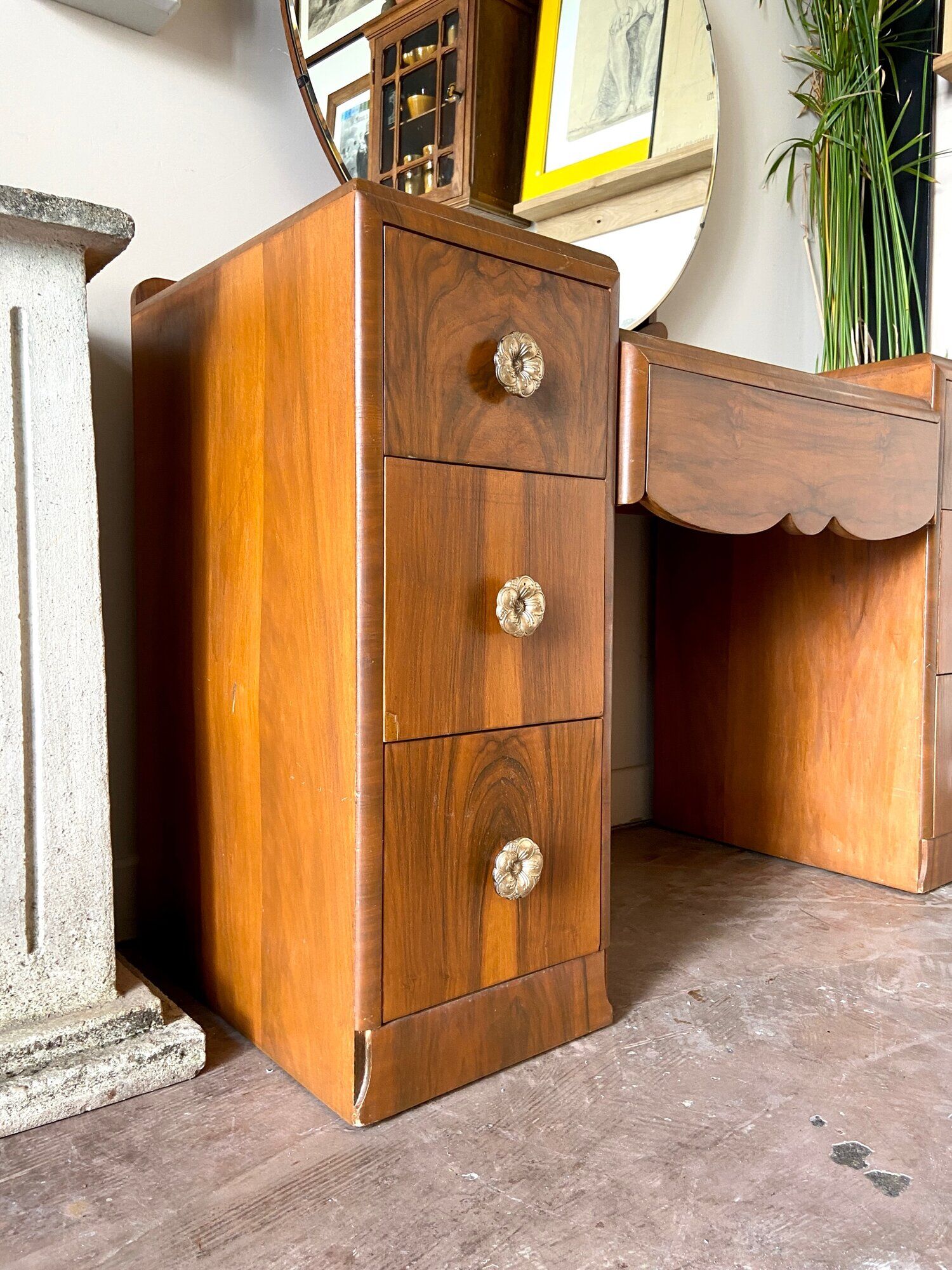 7-drawer wooden dressing table with beveled mirror 1950s