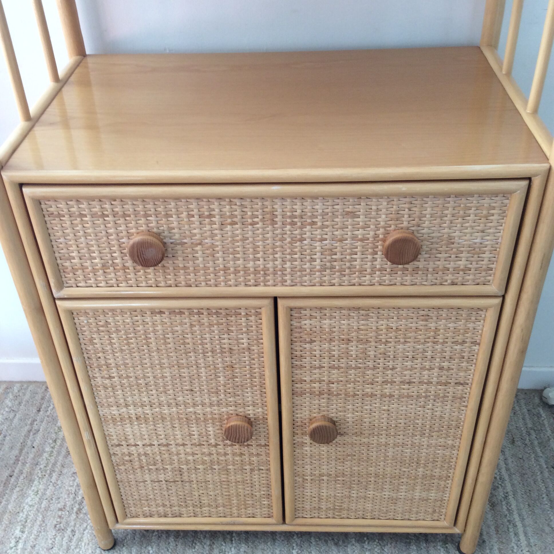 Shelf of the 70s in rattan and wicker wood