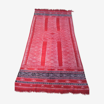 Kilim rouge et blanc en laine fait à la main 122x231 cm