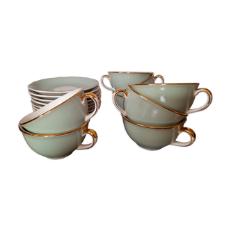 Villeroy & Boch cups, celadon green, ivory and gold, 1950s