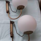 Pair of metal and opaline wall lights