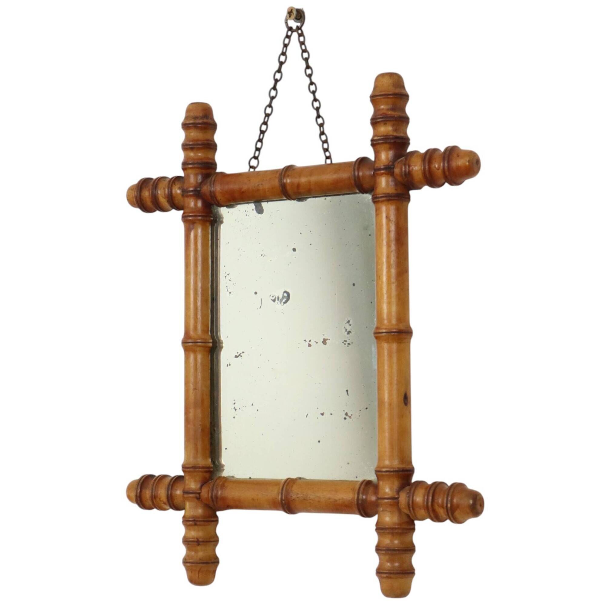 Antique Wooden Faux Bamboo Chinoiserie Mirror 40x34cm