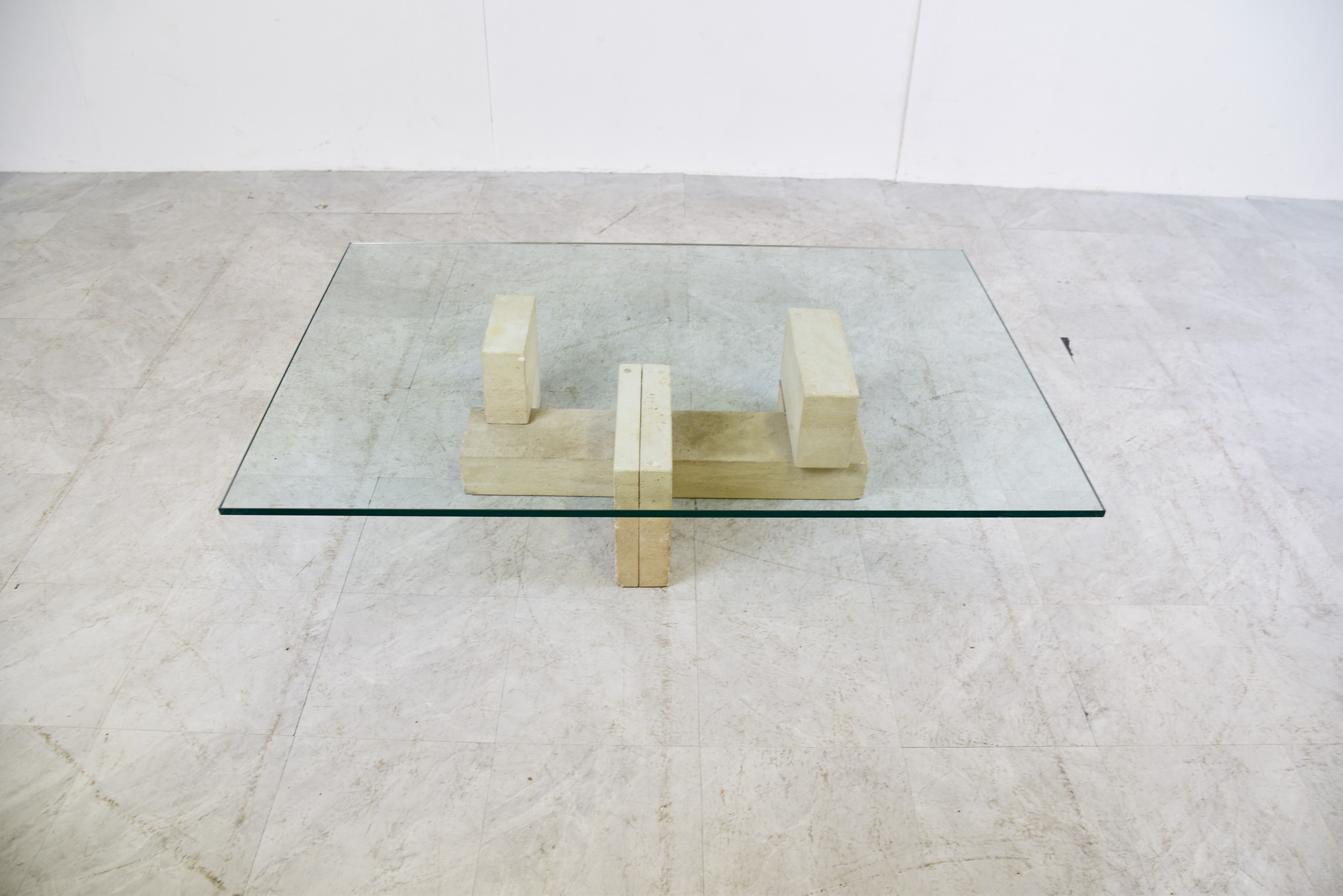 Vintage travertine coffee table Italy , 1970s